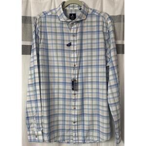 NWT Johnnie-O Top Shelf Long Sleeve Plaid Shirt Mens Medium Laguna Blue $168